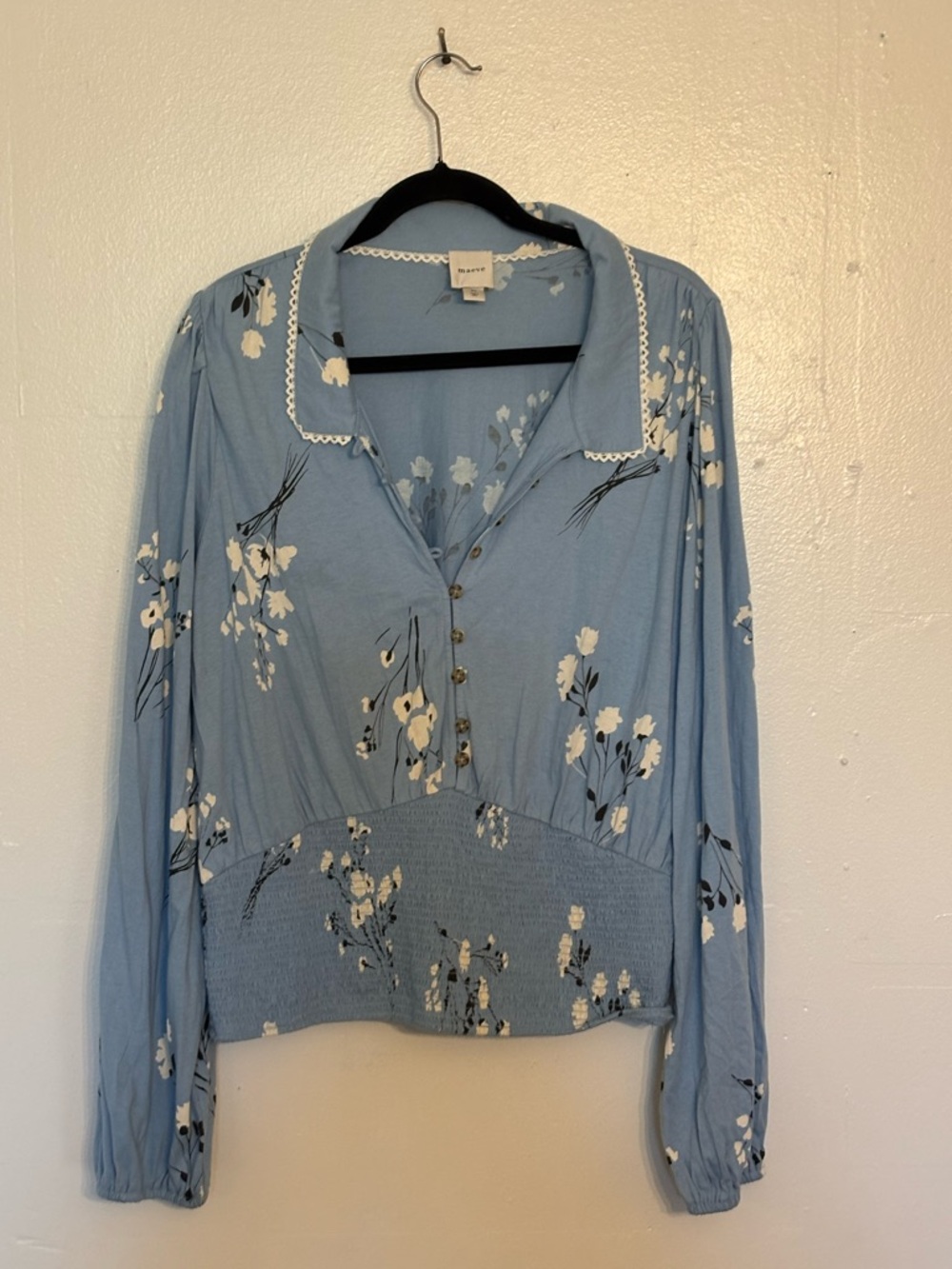 Maeve Light Blue Floral Button-Up Blouse
